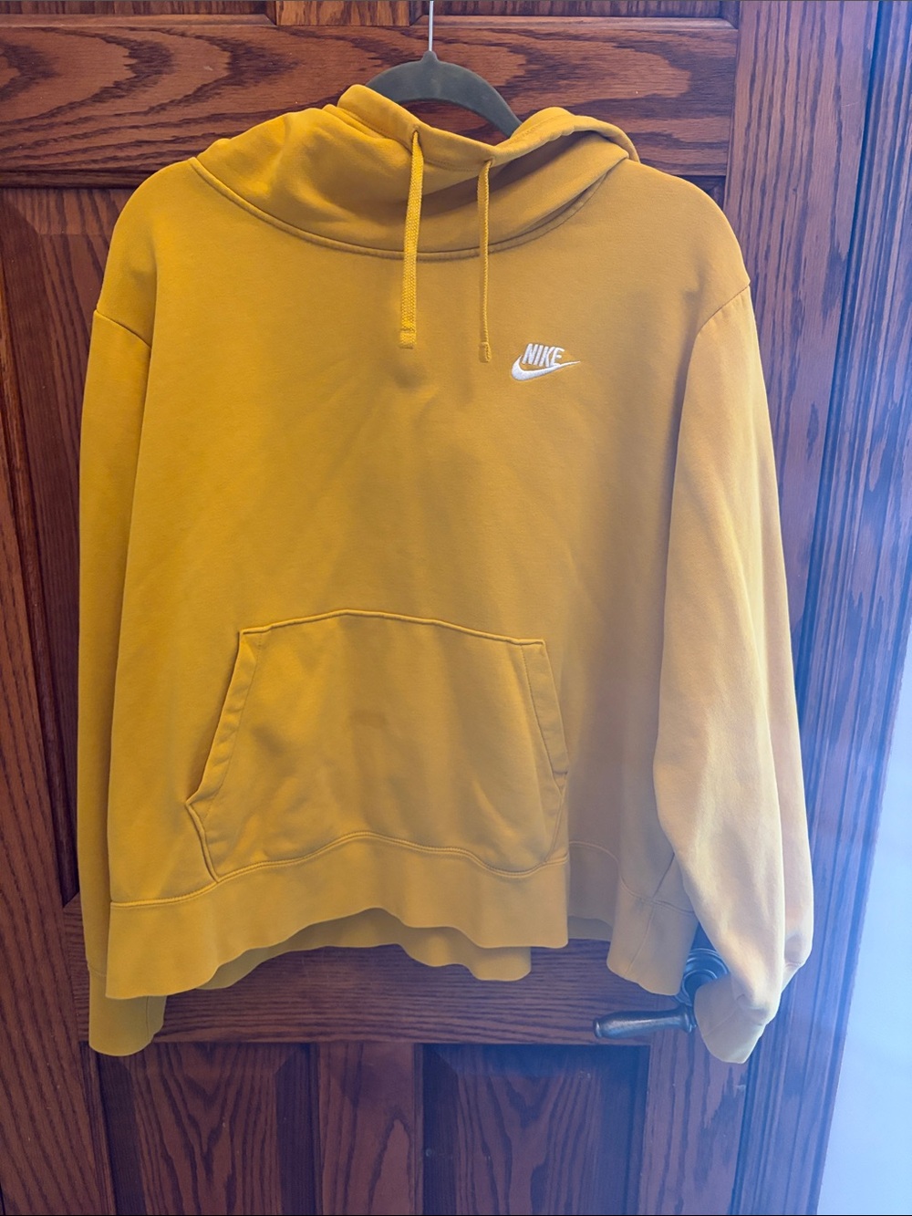 Nike Mustard Yellow Pullover Hoodie with White Swoosh